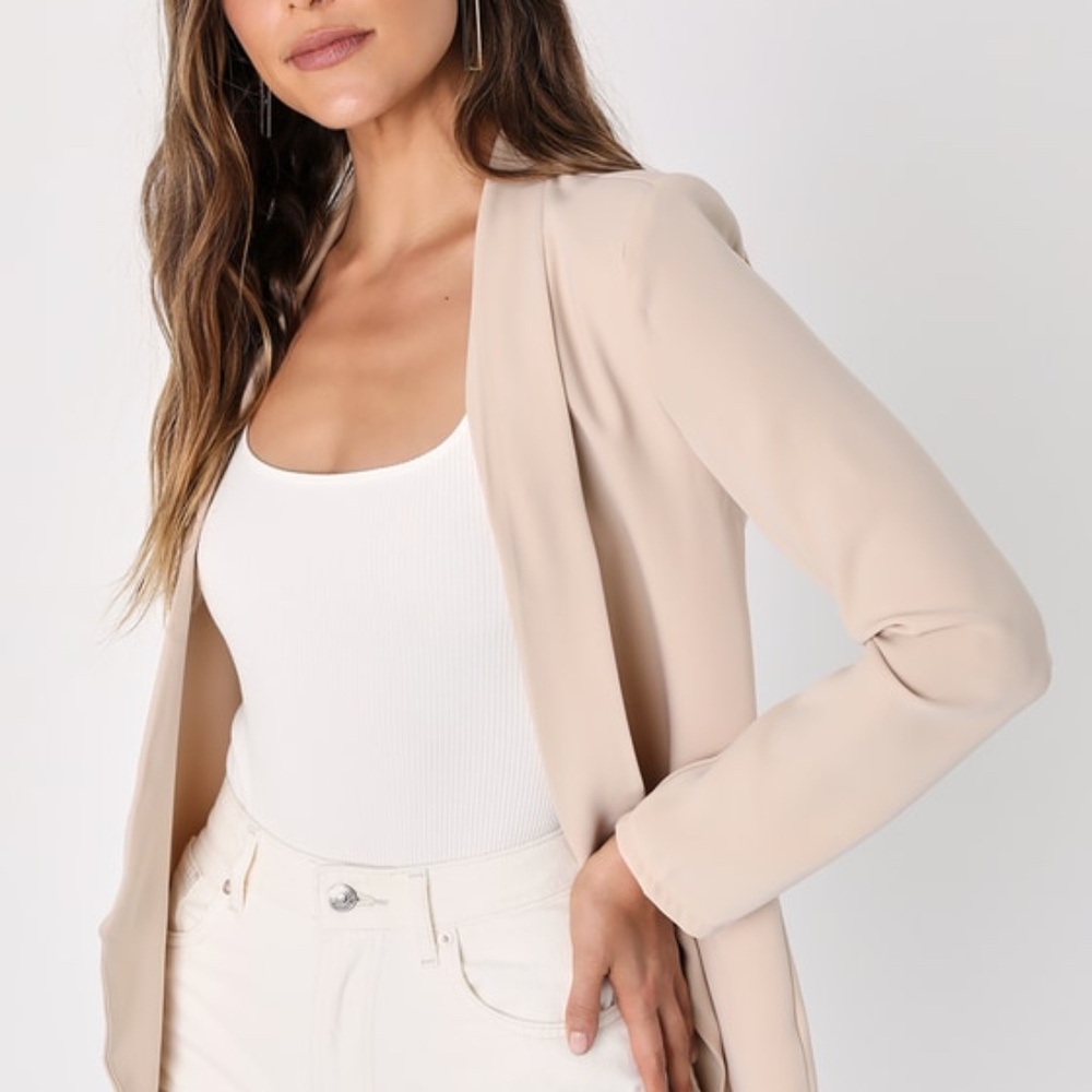 Lulus Miss Punctuality Taupe Lightweight Blazer Beige - Size M